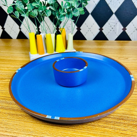 Sky Blue Chip And Dip SET Portuguese Dansk Mesa Ceramic Serving Platter 13” - Picture 5 of 11